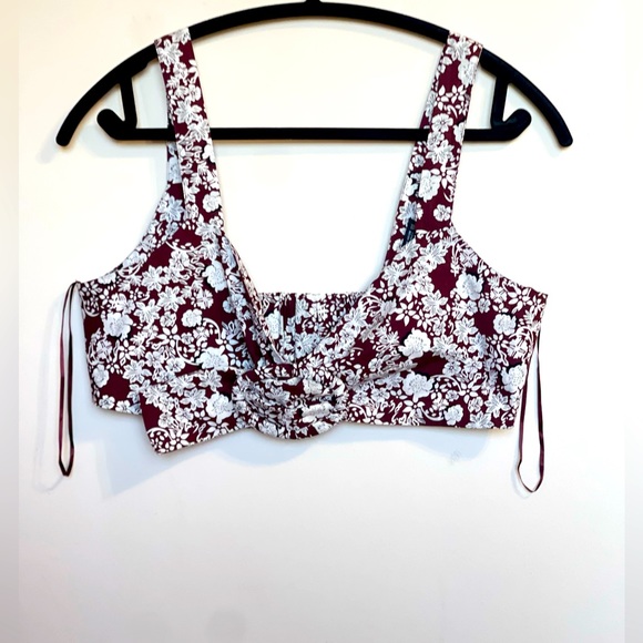 Zara Floral Crop Top Bralette Oversized Buckle Smocked Sleeveless Red White Sz M - Picture 1 of 8